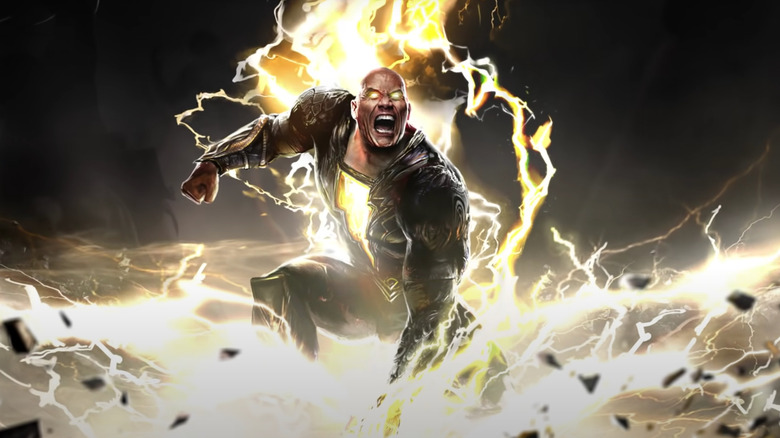 Black Adam glowing yellow eyes lightning