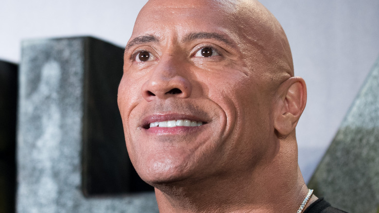 Dwayne Johnson looking up