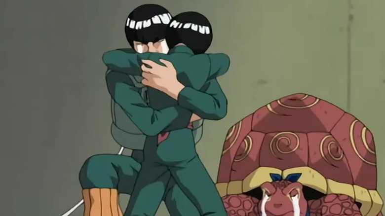 Might Guy embraces Rock Lee