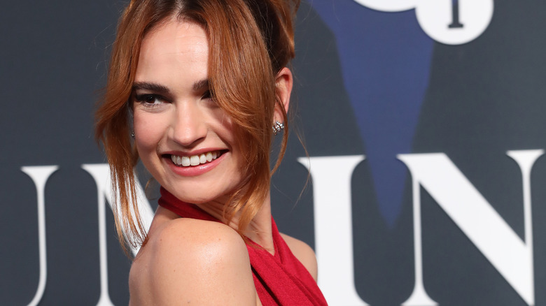 Lily James turns her head on the red carpet