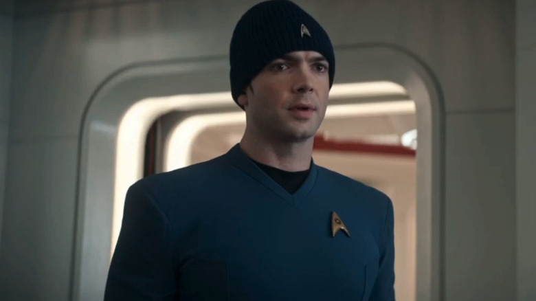 Spock wears a beanie