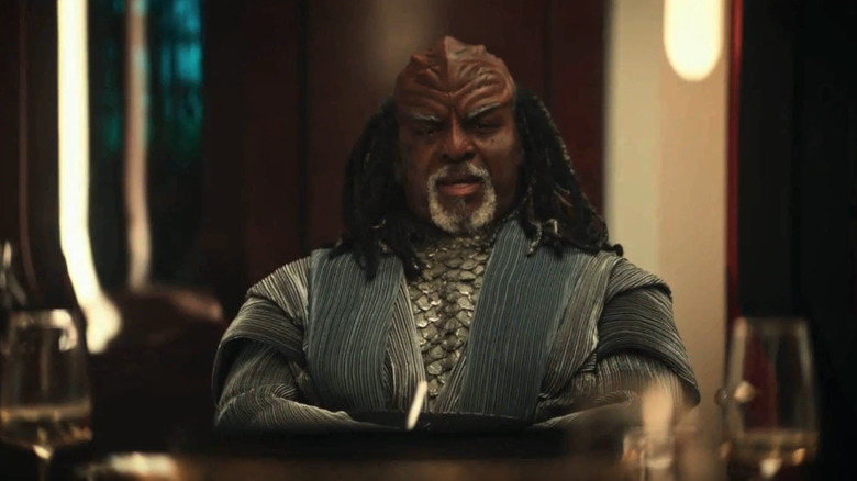 Klingon Ambassador sits at dinner