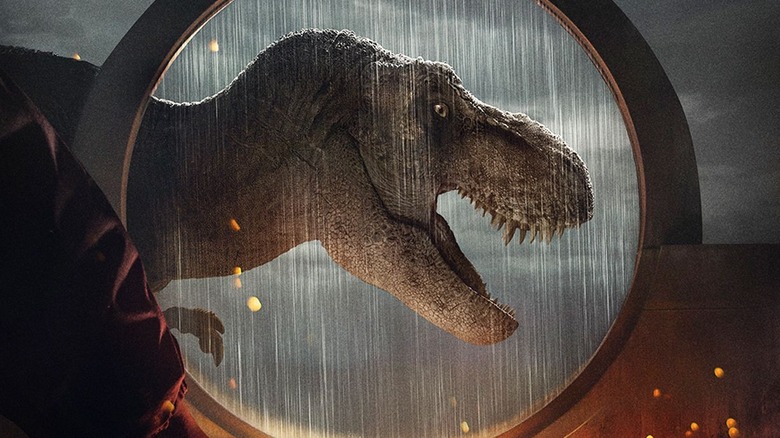 T. rex is framed by a circle