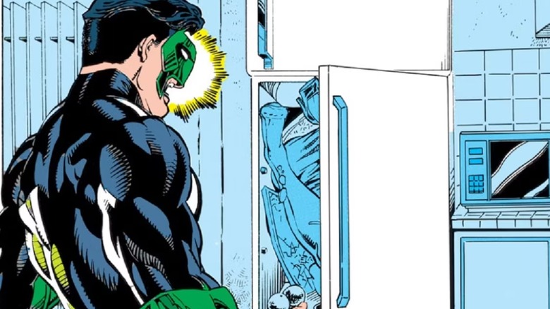 Green Lantern sees his girlfriends body in fridge