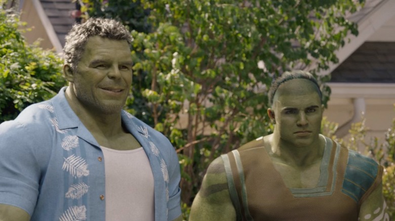 Smart hulk standing beside his son, Skaar