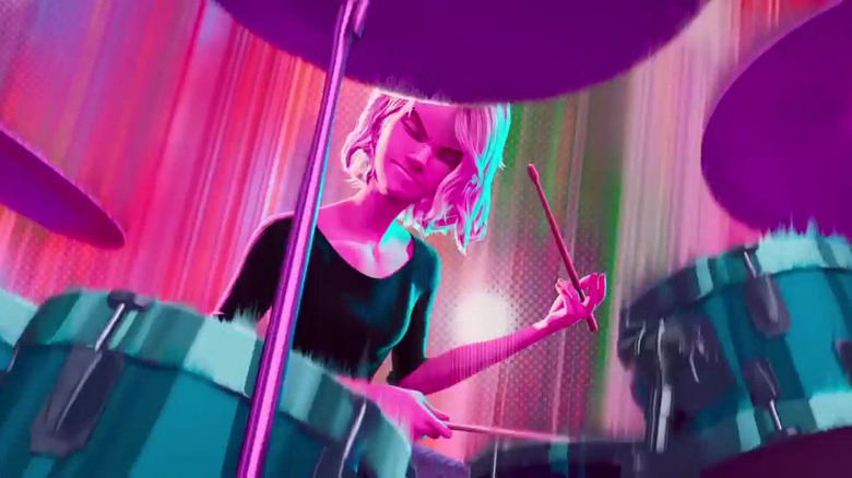 Gwen playing drums