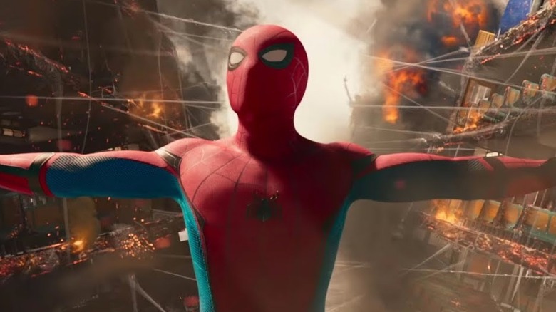 Spider-Man holding a ferry together in "Homecoming"