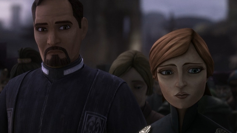 Bail Organa looking at Mon Mothma