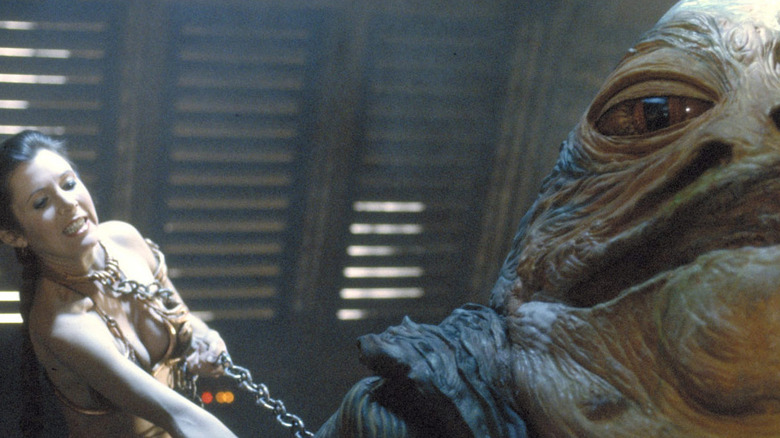 Princess Leia strangles Jabba the Hutt in Return of the Jedi.