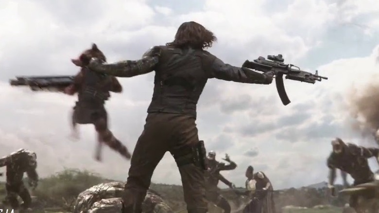 Rocket and Bucky fight together 