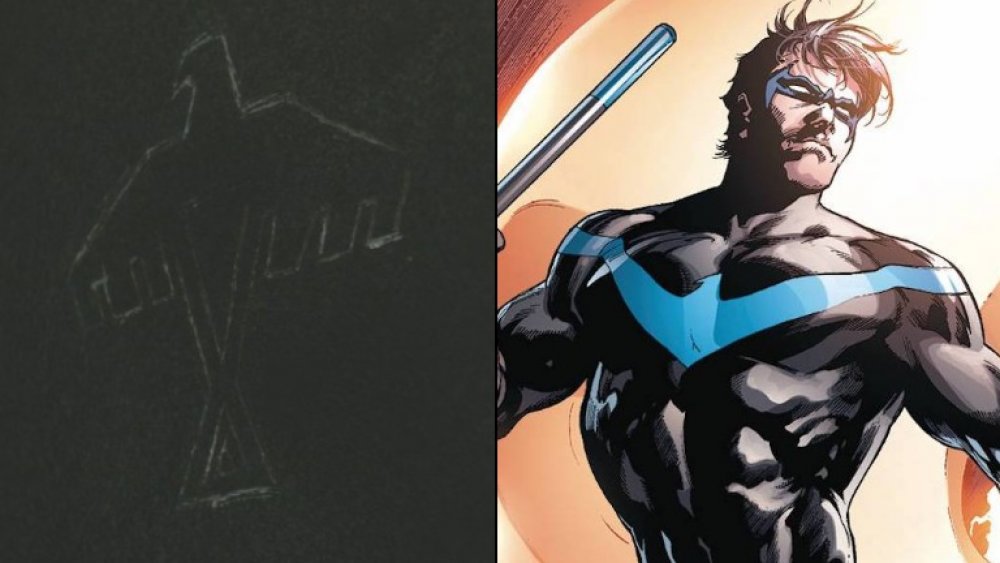 Split image of the Alazul carving and Nightwing from the comics