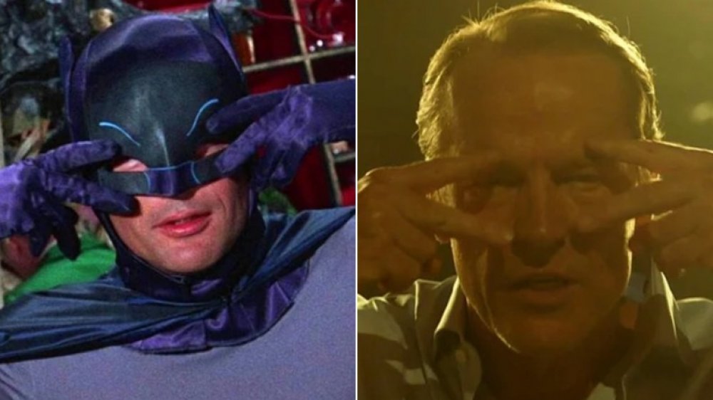 Split image of Adam West and Iain Glen