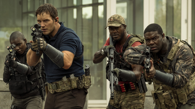 Chris Pratt, Edwin Hodge and Sam Richardson in "The Tomorrow War"