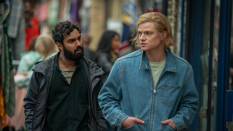 Kunal Nayyar and Tom Rhys Harries on the street