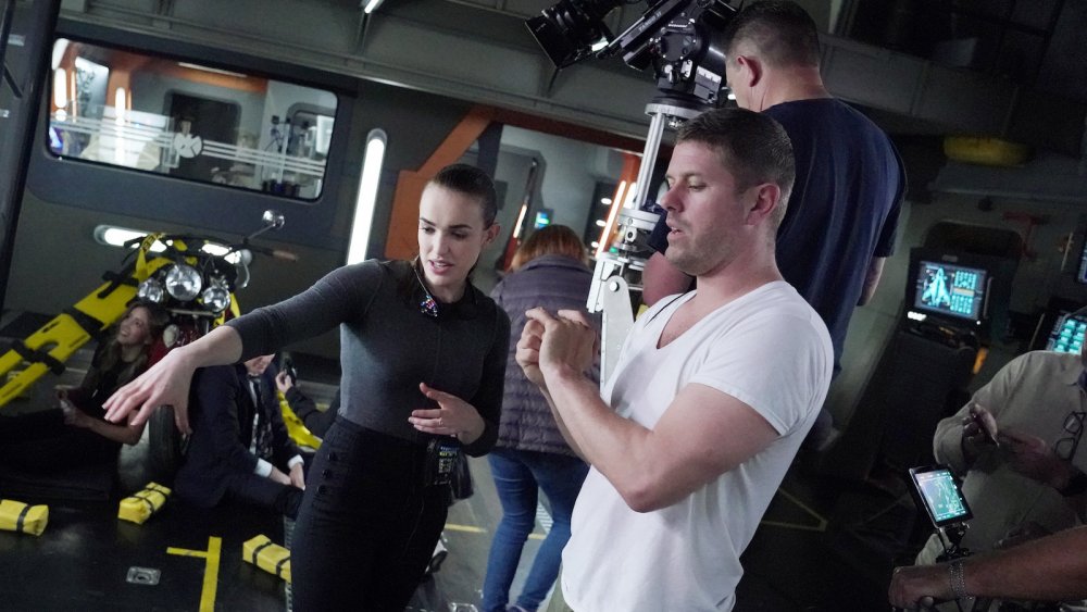 Elizabeth Henstridge directing an episode of Marvel's Agents of S.H.I.E.L.D.