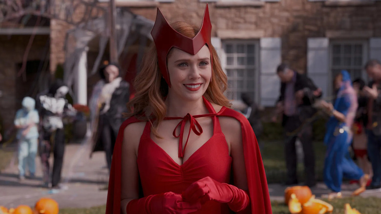 Wanda in her Scarlet Witch Halloween costume