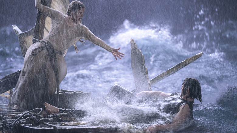 Galadriel and Halbrand caught in a storm