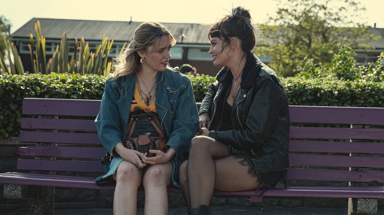 Aimee and Maeve sitting on a bench