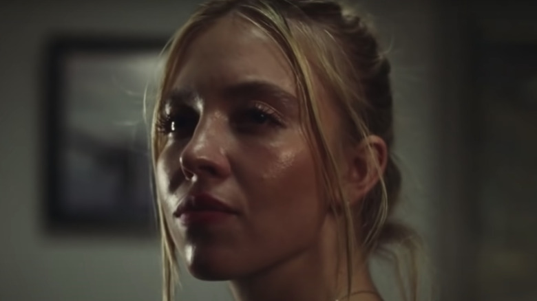 Sydney Sweeney looking serious in Euphoria