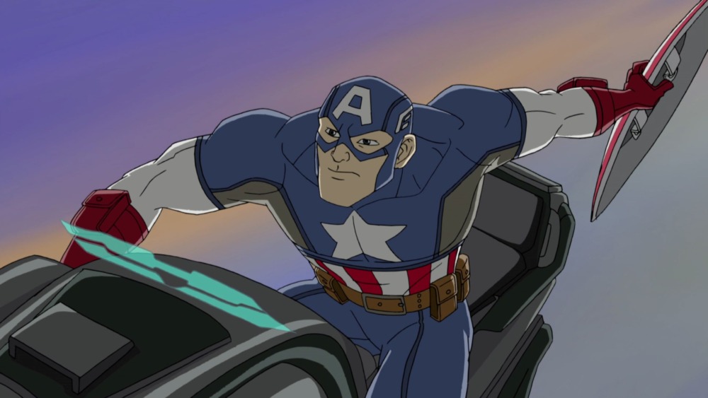 Animated Captain America on motorcycle