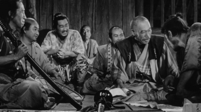 Seven Samurai sitting silently