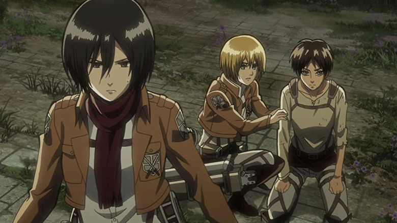 Mikasa and Armin looking alert Attack on Titan