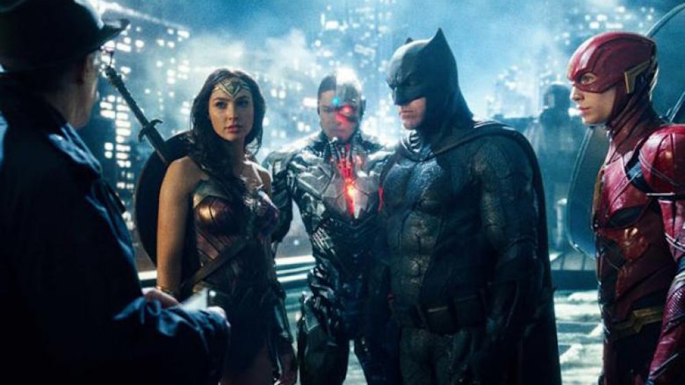 Gal Gadot, Ezra Miller, Ben Affleck, and Ray Fisher in Justice League