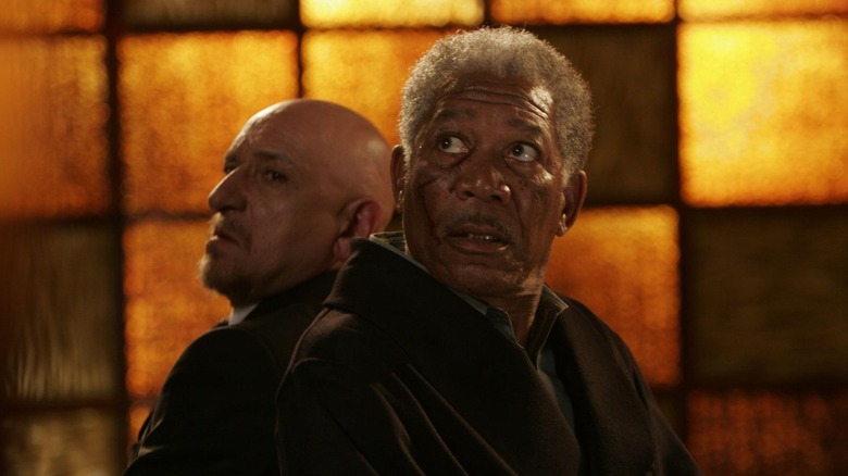 Ben Kingsley and Morgan Freeman tied to a chair