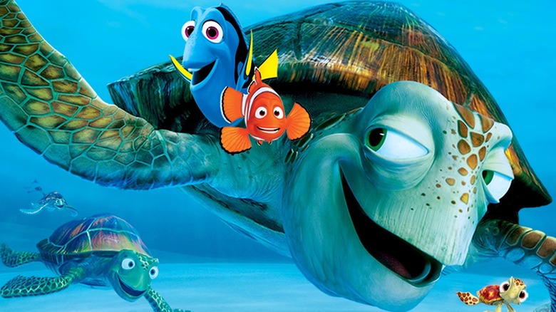 Marlin and Dory swim with Crush