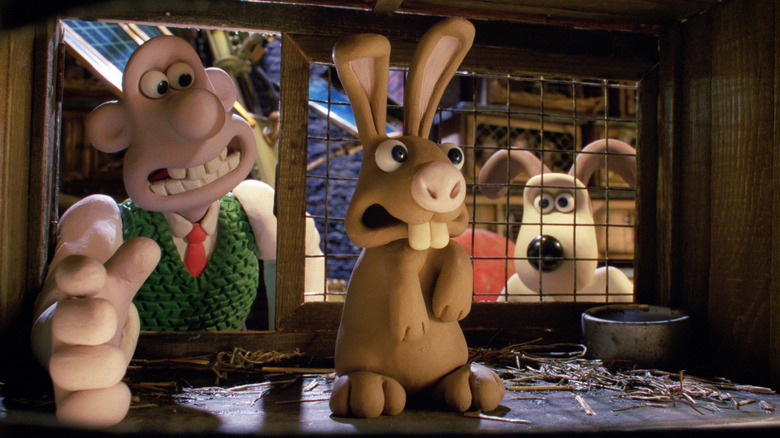 Wallace and Gromit observe a rabbit