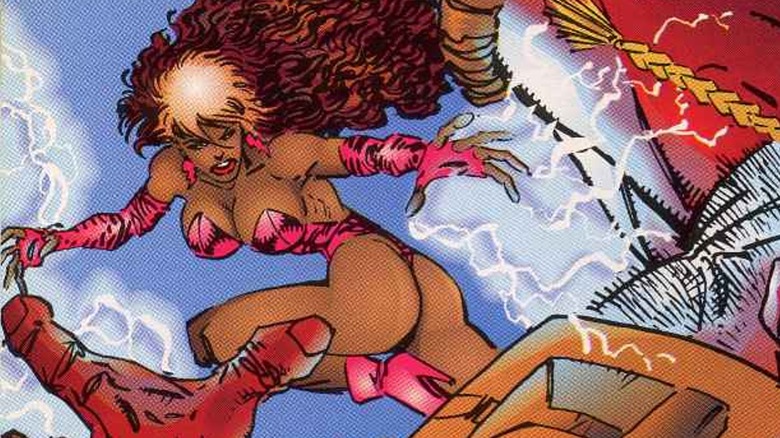 Rapture firing off electric bolts at her enemy in The Savage Dragon #5