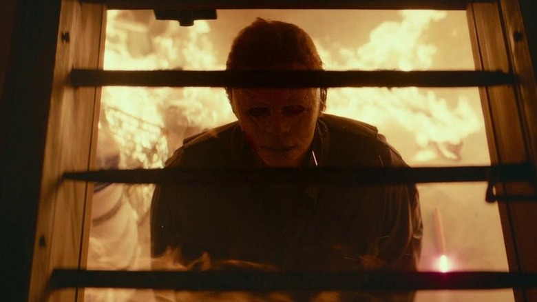 Michael Myers surrounded by flames