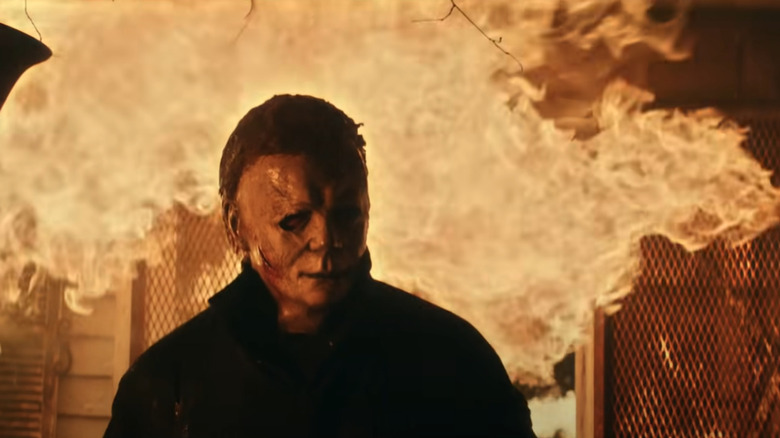 Michael Myers in a burning building