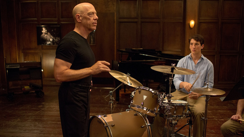 J.K. Simmons teaching Miles Teller drumming