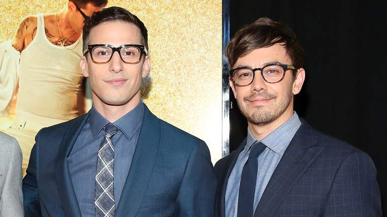 Andy Samberg poses with Jorma Taccone