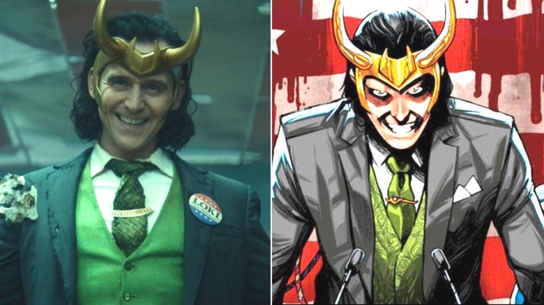 Two versions of President Loki smiling