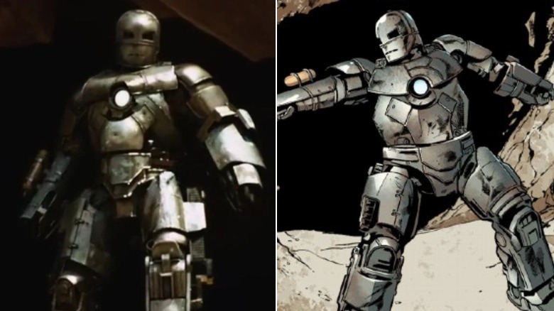 Two versions of the Mark 1 Iron Man armor