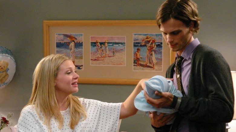 JJ and Reid with JJ's baby in hospital Criminal Minds