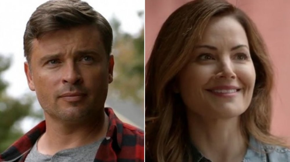 Split image of Tom Welling and Erica Durance