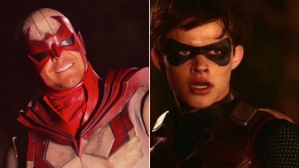 Split image of Hawk and Robin from Titans