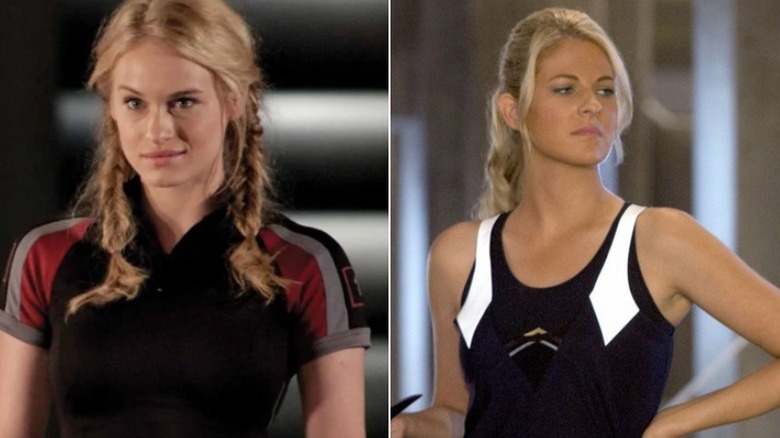 Leven Rambin as Glimmer in The Hunger Games and Stephanie Leigh Schlund as Cashmere in Catching Fire