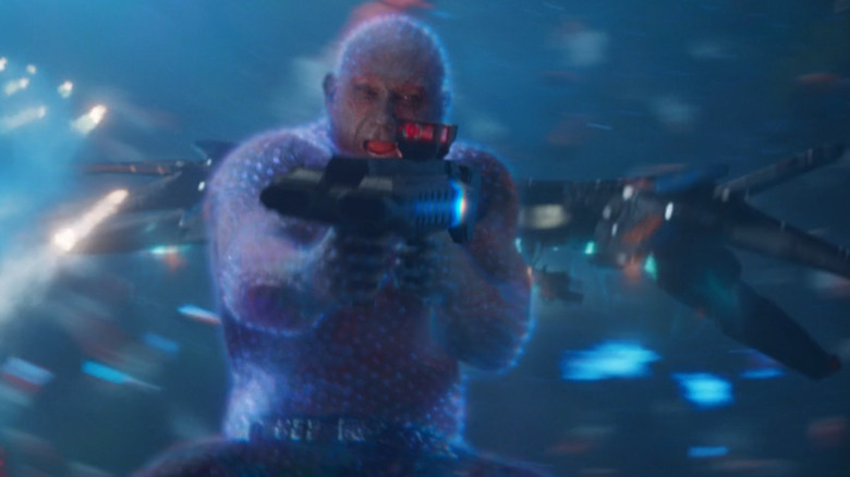 Drax shoots gun in space