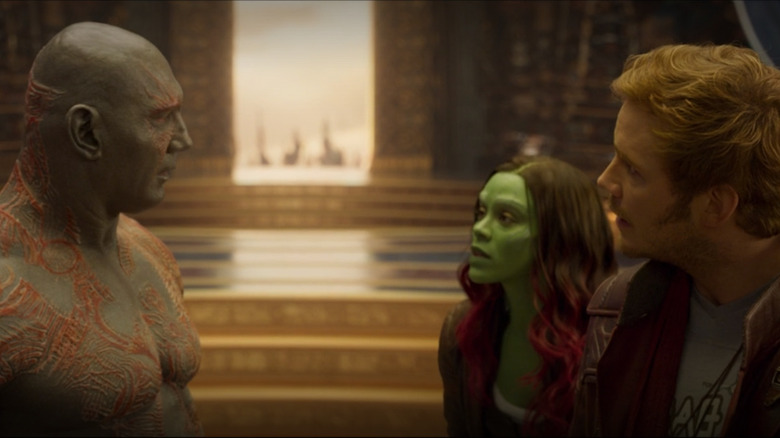 Drax, Gamora, and Peter talking