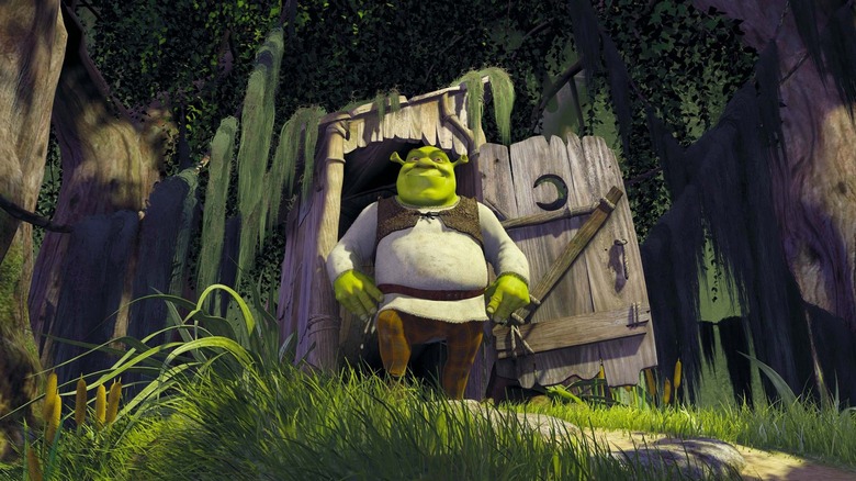Shrek outside his outhouse