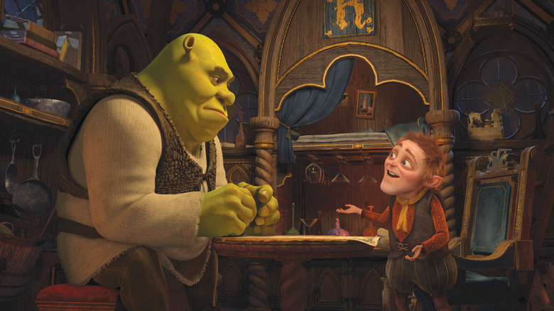 Shrek and Rumpelstiltskin talking about a deal