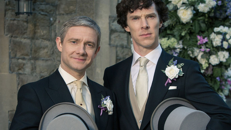 Watson and Sherlock in suits