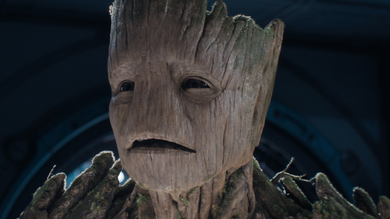 Groot looks at Rocket