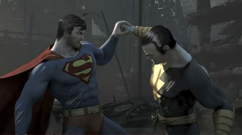 Superman and Black Adam wrestling