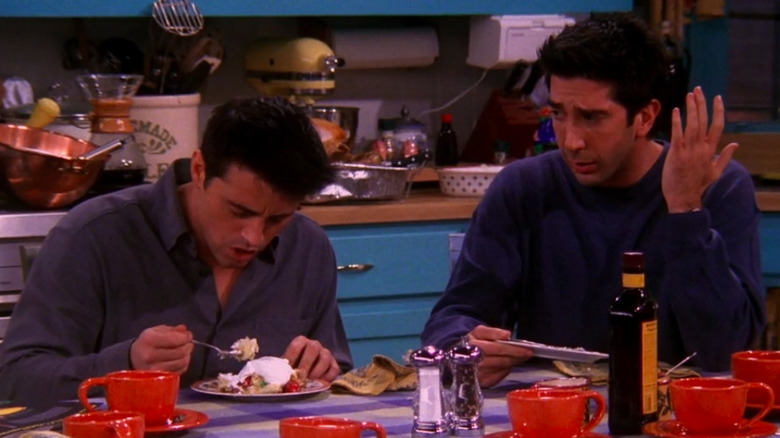 Joey and Ross eat Rachel's dessert