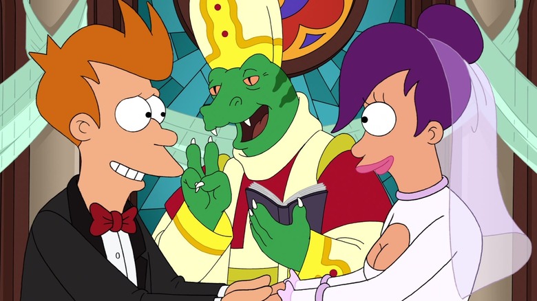 Fry marrying Leela in Futurama